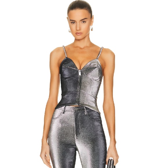 AREA V-Neck Sleeveless Silver Grey Party Crop Top Size S - Picture 1 of 8